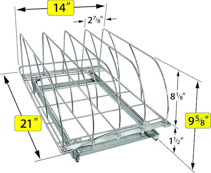 LYNK PROFESSIONAL® Pull Out Cookie Sheet Organizer for Cabinet – Baking Sheet Organizer – Sheet Pan Organizer - Lifetime Ltd. Warranty – 14” x 21” Deep Inside Cabinet, Chrome