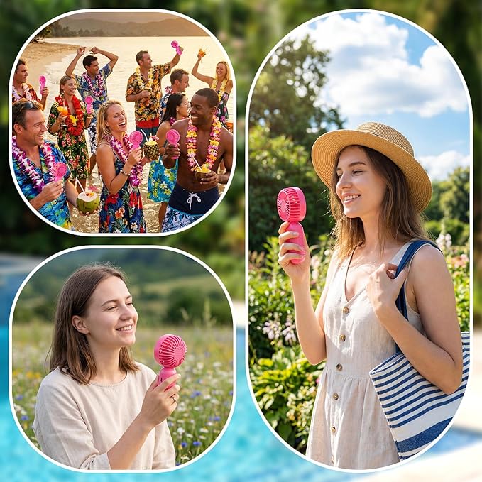 Rossesay 12 Pack Mini Portable Handheld Fan Bulk for Travel 3 Speeds, Rechargeable USB Battery Operated, Small Personal Eyelash Fans for Women Men Indoor Outdoor(Rose Red)
