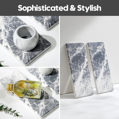 2PCS Bathroom Sink Vanity Trays, Water Absorbing Diatomite Stone Quick Drying Mat for Kitchen Counter, Dish Rack Dispenser Sponge Holder Caddy Organizer, Marble Crack, 9"x3.5"