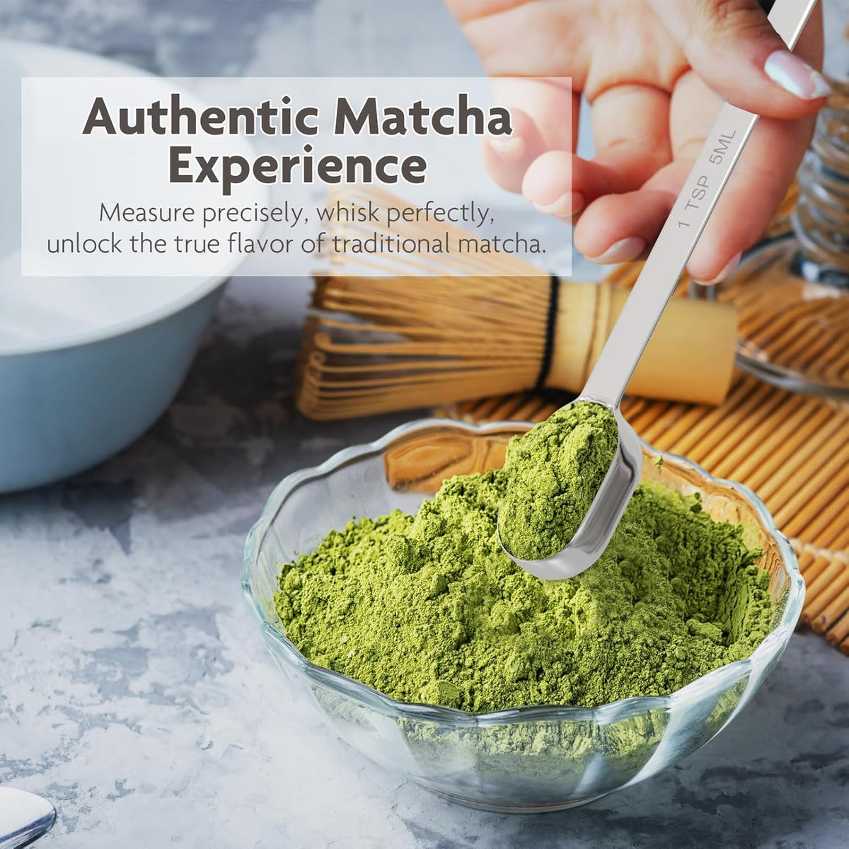 2g (1tsp, 5ml) Matcha Scoop, Stainless Steel Slender Measuring Spoon for Matcha Tea Powder