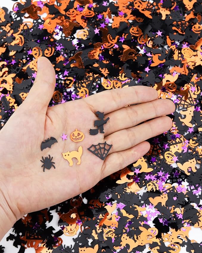 Halloween Glitter Confetti Sequins - 60g Bulk Pack of Metallic Foil Pumpkin Bat Spider Witch cat star spider web for Halloween Table Decorations, Party Supplies - 2.8oz