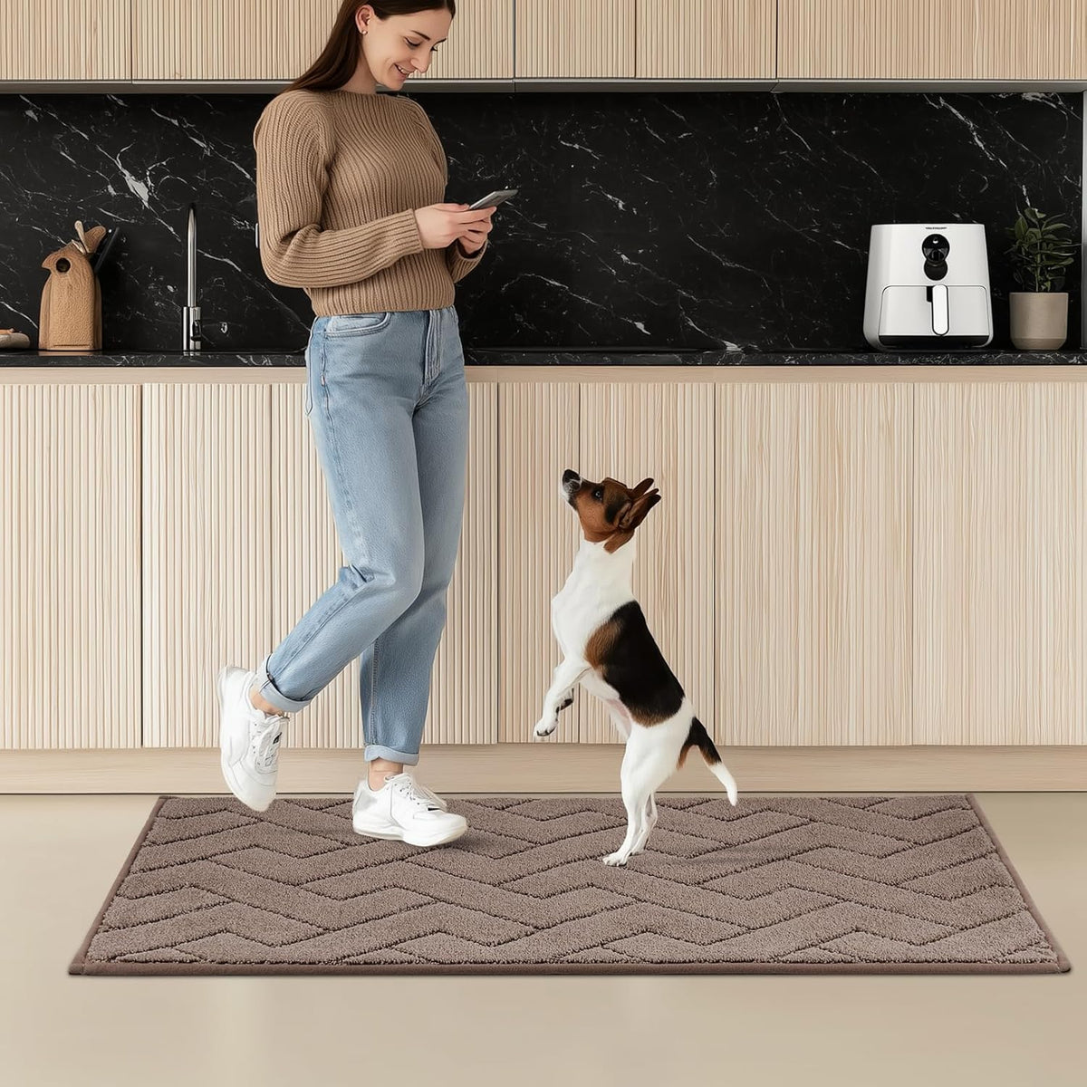Machine Washable Kitchen Rugs 24" x 70", Non-Slip Kitchen Runner Rugs Mats for Floor, Absorbent Comfort Standing Mats for Kitchen, Sink, Laundry and Hallway, Rolled Packaging, Grayish Brown