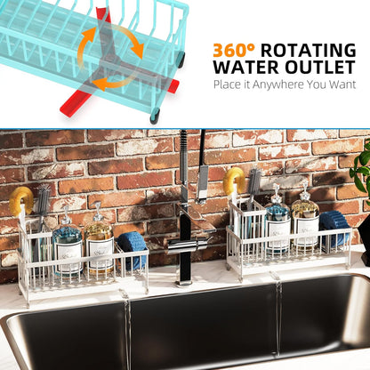 Moforoco Extra Large Kitchen Sink Caddy, Rustproof Sponge Holder for Kitchen Sink with High Brush Holder, Stainless Steel White Kitchen Caddy Sink Countertop Organizer, Sponge Caddy for Kitchen Sink