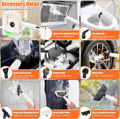 Handheld Steam Cleaner [One Click Clean] Steamer for Cleaning 10-in-1 High Pressure Steam Cleaner for Home/Car Detailings/Fabric etc. Separate Design