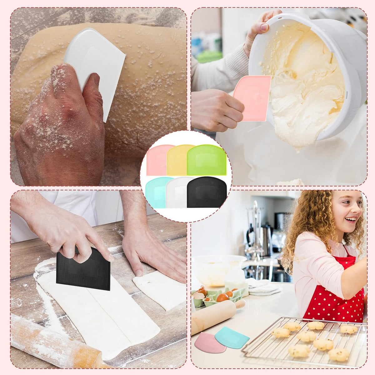 24 Pcs Plastic Dough Scraper Set Multipurpose Bench Cake Cutter Flexible Scraper Spatula for Cake Bread Pizza Food Pastry Icing Kitchen Baking Tool