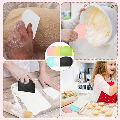 24 Pcs Plastic Dough Scraper Set Multipurpose Bench Cake Cutter Flexible Scraper Spatula for Cake Bread Pizza Food Pastry Icing Kitchen Baking Tool