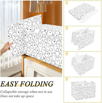 Halloween Ghosts Storage Bins with Lids and Carrying Handle,Foldable Storage Boxes Organizer Containers Baskets Cube with Cover for Home Bedroom Closet Office