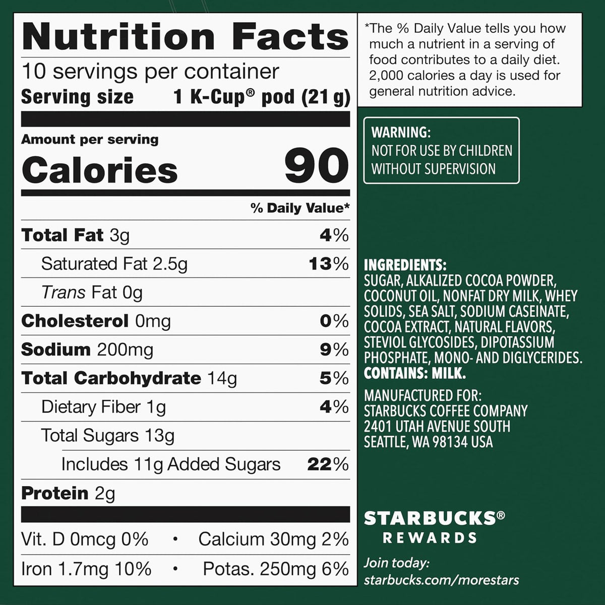 Starbucks Coffee K-Cup Pods, Naturally Flavored Hot Cocoa For Keurig Coffee Makers, 6 Boxes (60 Pods Total)