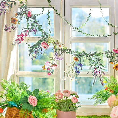 SUNBEAUTY Wildflower Banner Garden Party Flower Spring Summer Reusable Waterproof Garland 4.92 FT for Enchanted Garden Woodland Tropical Wedding Baby Shower Birthday Tea Supplies Girl Decorations