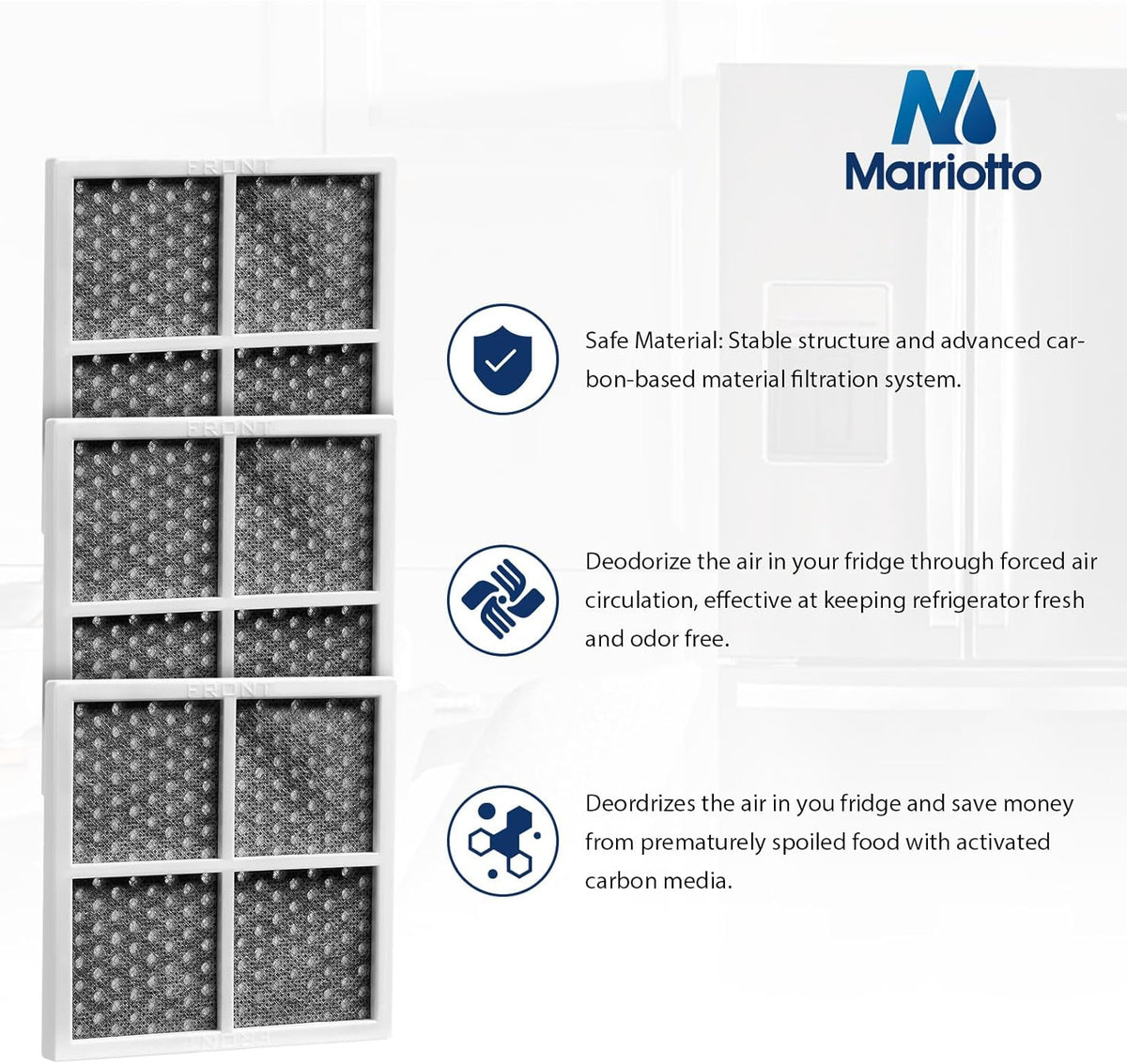 MARRIOTTO LT120F Refrigerator Air Filter Replacement for LG LT120F, Kenmore Elite 469918, 9918, ADQ73334008, ADQ73214402, ADQ73214404, 3 Pack