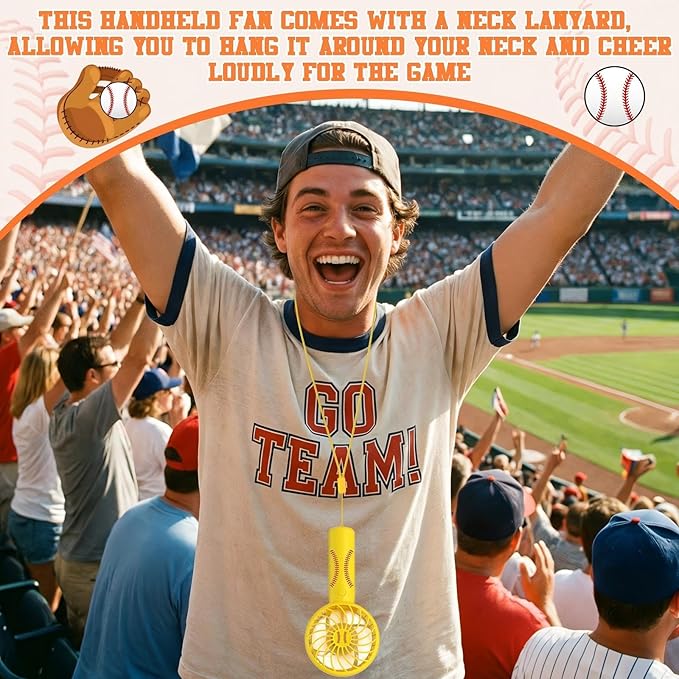Nuanchu 12 Pcs Mini Portable Softball Fan 3 Speed Personal Handheld Small Powerful Rechargeable Fan with Base USB for Softball Team Gift Game Outdoor Sport Party Favors (Yellow)