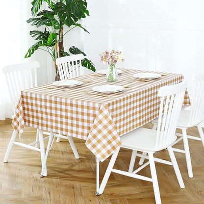 Romanstile Square Vinyl Tablecloth, 100% Waterproof Buffalo Gingham Plastic Table Cloth, Heavy Duty Wipeable Checkered Table Covers for Outdoor, Camping, Picnic, Patio - 54 x 54, Coffee and White