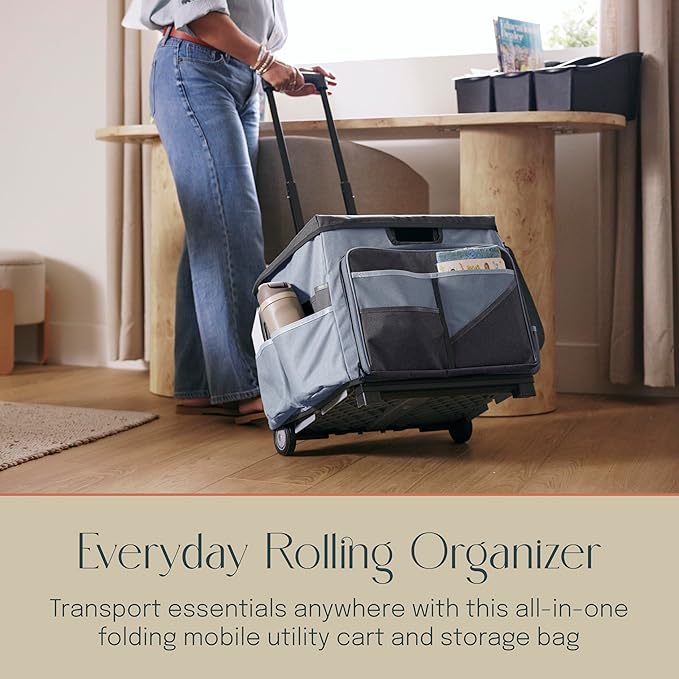 Mobile Utility Cart with Storage Organizer Bag, Rolling Cart, Black/Grey