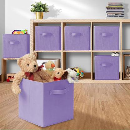Casafield Set of 6 Collapsible Fabric Cube Storage Bins, Lavender - 11" Foldable Cloth Baskets for Shelves, Cubby Organizers & More