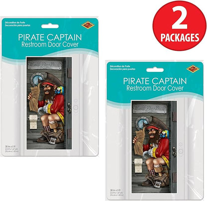 Beistle Plastic Pirate Captain Restroom Door Covers, 5' x 30", Set of 2 - Novelty Bathroom Party Decorations, Funny Nautical Ship Deck for Themed Events & Parties