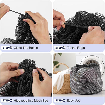 3Pcs Mesh Laundry Bags Washing Machine Mesh Wash Bags Jumbo for Delicates Clothes,Bed Linen,Toys with Drawstring Closure Sturdy (Black, Jumbo 3 pcs)