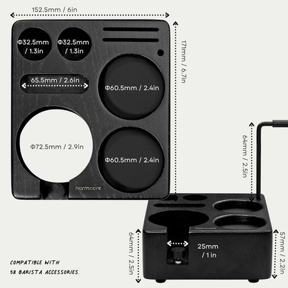 Normcore Espresso Tamping Station, Genuine American Black Ashwood, Coffee Tamper, Distributor, WDT, Puck Screen, Portafilter Holder Stand, Solid Black Ashwood for 58mm Espresso Machine Accessories