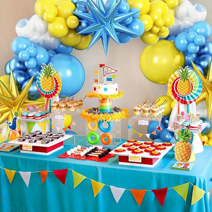 Yellow Blue Clear Balloon Arch Kit with Explosion Star Balloons, Cartoon Theme Blue and Yellow Balloons Garland Kit for Boys Girls Cartoon Birthday Baby Shower Party Supplies