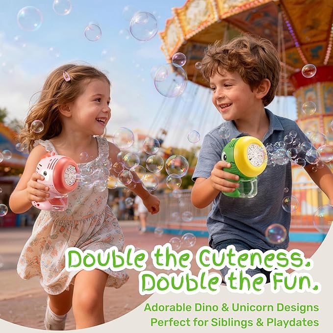 SYNCFUN 2 Pcs Dinosaur Bubble Machines for Toddlers, Unicorn Mini Bubble Machines with Bubble Solution for Kids,Toddlers, Summer Outdoor Party Favors, Kids Easter Birthday Gift