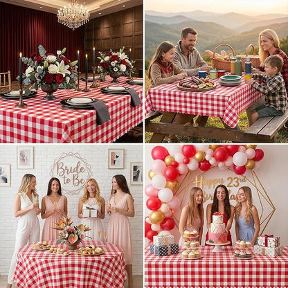 6 Pack Red and White Checkered Tablecloth, Plastic Red Gingham Table Cloth Waterproof Red Checkered Table Cover for Picnic, Banquets, Outdoor Parties 54 X 108Inch