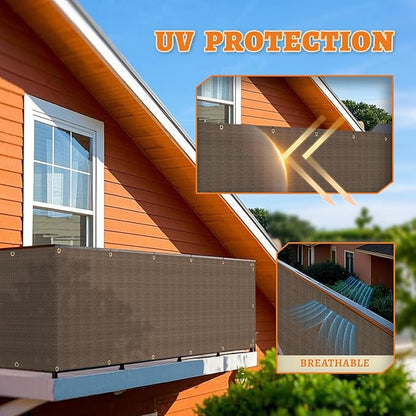 2.5' x 111' Balcony Privacy Screen Fence Cover with Zip Ties Grommets for Apartment Patio Porch Deck Backyard Outdoor (Brown)