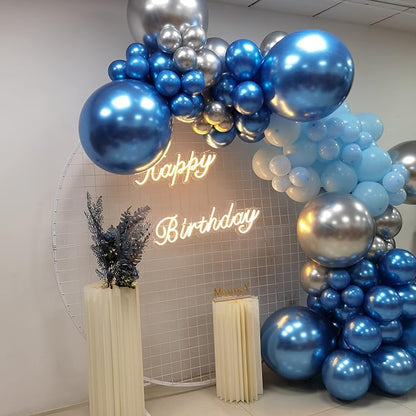 Silver Blue Balloon Garland 127 Pcs 18In 12In 10In 5In Confetti Latex Balloons Arch Kit for Baby Shower Bridal Shower Birthday Party Decors (Silver Blue)