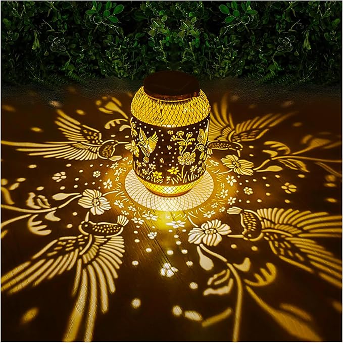 HUMIIEYE Solar Lantern Outdoor Hummingbird Garden Decor, IP65 Waterproof Hanging Solar Powered Lights Birthdays Gifts for Women Mom, Metal Decorative Light for Patio Yard Lawn Porch Backyard Christmas