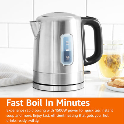 Electric Stainless Steel Kettle for Tea and Coffee, BPA-Free, Fast Boiling, Auto Shut-Off, 1.1 Quarts, 1500W, Black and Silver