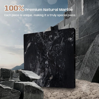 Black Marble Cutting Board, 16×16In Stone Cutting Boards for Kitchen | Marble Slab Pastry Board With Non-Slip Feet for Baking Cheese Charcuterie Dough - Wedding Gift, Easy Clean and Drain