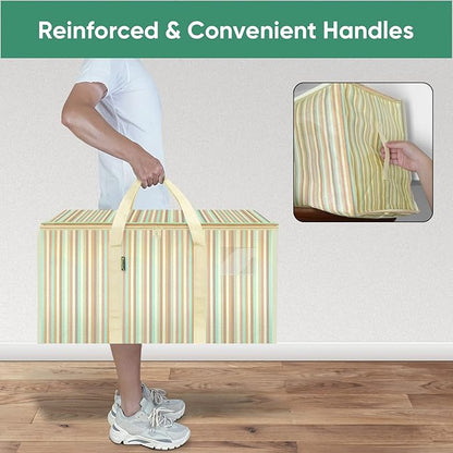 BALEINE 4-Pack Oversized Moving Bags with Reinforced Handles, Heavy-Duty Storage Tote for Clothes, Moving Supplies (Color Strip, 4-Pack)