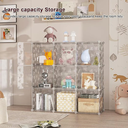 C&AHOME Cube Storage Organizer with Doors, 10-Cube Shelves, DIY Plastic Modular Bookshelf, Closet Clothes Storage Shelving Ideal for Bedroom, Living Room, Clover Embossed, White