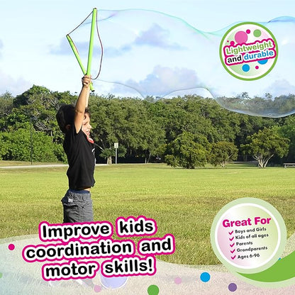 WOWmazing Mega Value Big Bubble Kit: 2 Large Bubble Wands 6-Pack of Big Bubble Powder (Makes 6 Gallons) | Outdoor Toy for Kids, Boys, Girls | Powder Made in USA