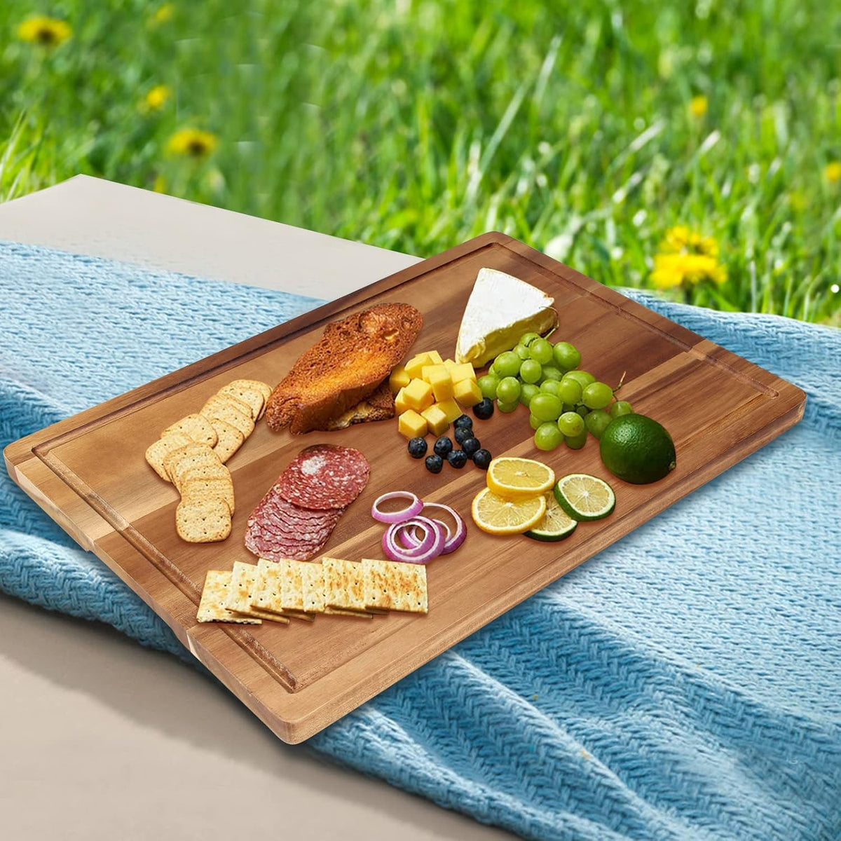 17" Best Solid Acacia Wood Cutting Boards for Kitchen Meat Large Wooden Charcuterie Board Food Non Toxic Hardwood Chopping Boards with Juice Groove