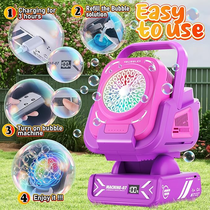 Bubble Machine,Bubble Maker for Party,Outdoor Toys for Kids,Rechargeable/with Remote Control / 7 Color RGB Lights,Wedding Birthday Party, Summer Activities Bubble Blower Gift for Boys & Girls