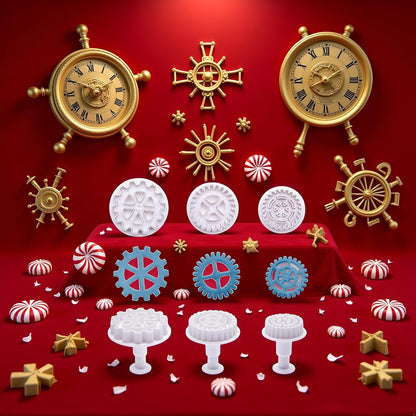 3Pcs White Gear Cookie Cutters, Steampunk Cogs Plunger Mold, 3D Gear Cookie Stamp Mold