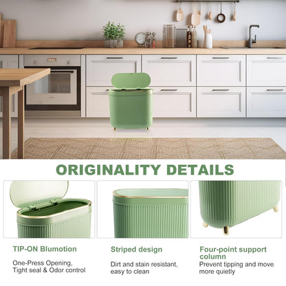 Bathroom Trash Can with Lid 3.2 Gallon Narrow Trash Can Small Plastic Trash Bin 12 Liter with Press Type Lid for Bedroom Bathroom, Mint Green