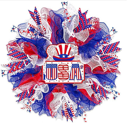 5 Rolls Patriotic Mesh Ribbon for Wreath, 10 Inch x 30FT Per Roll Metallic Foil Deco Mesh Rolls Red White Blue Stripe Decorative Mesh for 4th of July Independence Day Memorial Day Party Decor