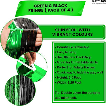 KatchOn, Green and Black Fringe Backdrop Curtains - Pack of 4 | Black and Green Party Decorations | Golf Party Decorations, Birthday, Bachelorette, Wedding, Masters Party Decorations