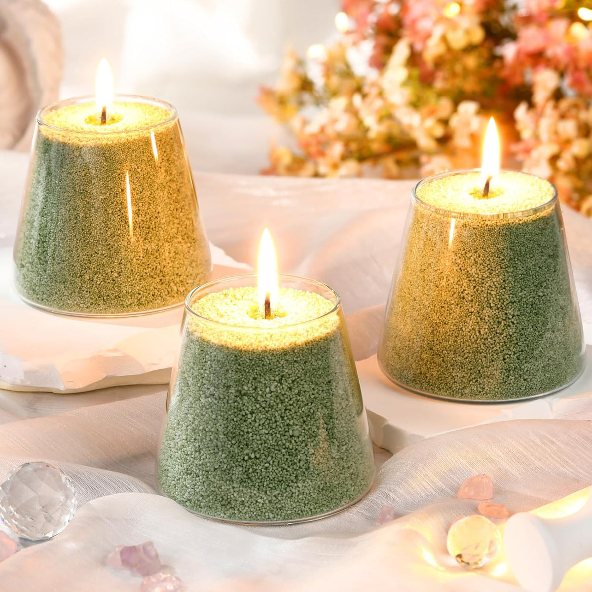 MTLEE Candle Sand 3.3 lb DIY Pearled Candle Making Kit Included 20 Pcs Wicks and Refillable Beaded Wax Sand Beaded Wax Gift with Wicks Self Extinguish for Home Wedding Party Women(Green)