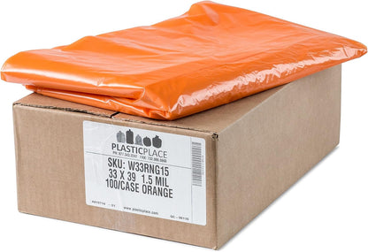 Plasticplace 32-33 Gallon Trash Bags │ 1.5 Mil │ Orange Garbage Can Liners │ 33’” x 39” (100 Count) (W33RNG15)
