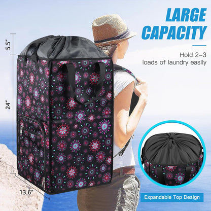 Bukere Laundry Backpack Bag for Women Girls, Extra Large Laundry Basket Hamper for College Dorm Room Essentials, Adjustable Shoulder Straps, Collapsible Freestanding Laundry Bag for Gym, Yacht