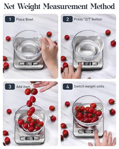 Food Scale, 11lb Digital Kitchen Scale with 6 Units LCD Display and Tare Function,Compact Design for Baking,Healthy Cooking,Meal Prep, 304 Stainless Steel