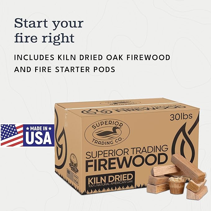 Superior Trading Natural Oak Mini Fire Stick w/Fire Starter Pods, Fireplaces, Wood Stove, Pizza Oven, Campfire, Fire Starter Kit, USDA Certified Kiln, USA Made, 30 Lbs