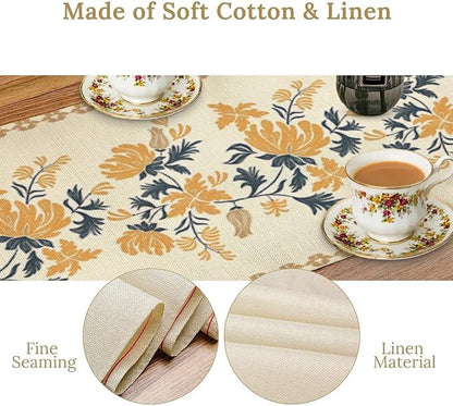 Vintage Yellow Floral Table Runner,Spring Summer Boho Flower Print Table Decoration for Kitchen Dining Table Home Farmhouse Party Decor 13x120in