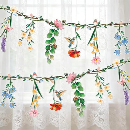 Flower Banner Garland, Baby Shower Decorations, Floral for Enchanted Garden Party, Wedding Wild One Bloom Baby Shower Birthday Fairy Tale Tea Market Spring Supplies Girl Woodland Party