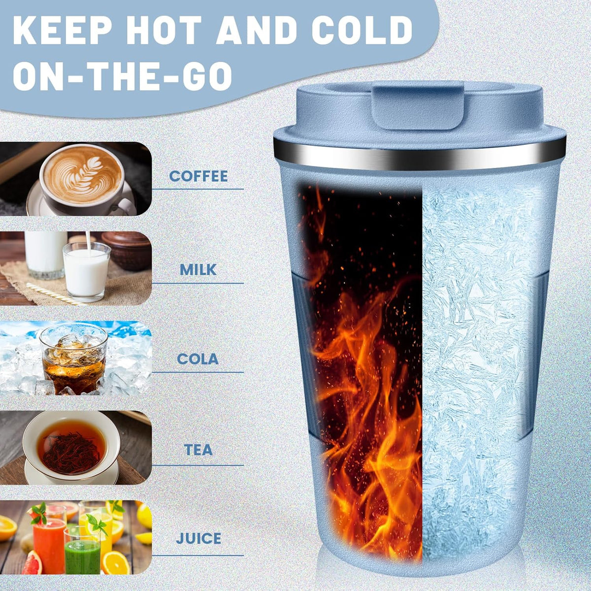 Insulated Coffee Tumblers with Flip Lid 12oz / 17oz, Stainless Steel Travel Coffee Mug Leak Proof, Vacuum Insulated Coffee Mug Reusable Cup