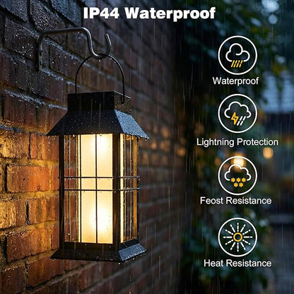 Solar Hanging Lantern Outdoor Waterproof,Black Heavy Duty Metal Solar Powered Hanging or Table Lamp for Patio, Garden, Yard, Porch - Decorative Warm White Lights