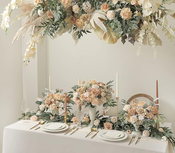 Serra Flora Artificial Flowers Combo Box Set Faux Flowers Bulk Flower Leaf with Stems for DIY Wedding Bouquets Centerpieces Baby Shower Party Home Decorations