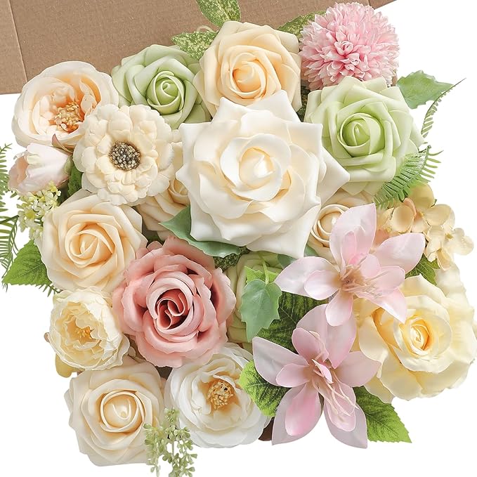 Artificial Flowers, Yellow Green Silk Fake Flowers for DIY Wedding Bridal Bouquets, Wedding Cake Flowers for Table Centerpieces Baby Shower Birthday Party Home Decorations