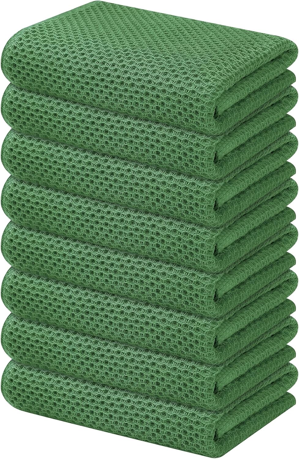 Kitinjoy 100% Cotton Waffle Weave Kitchen Towels, 8-Pack Super Soft and Absorbent Dish Towels for Drying Dishes, Kitchen Hand Towels, 13 in x 28 in, Grass Green